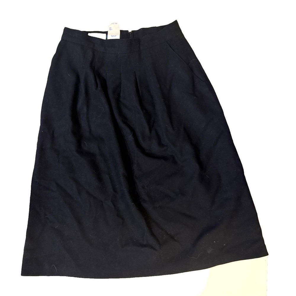 Vintage 70s Panther Skirt Womens MED Black 100% Wool Pleated Midi ALine Made USA